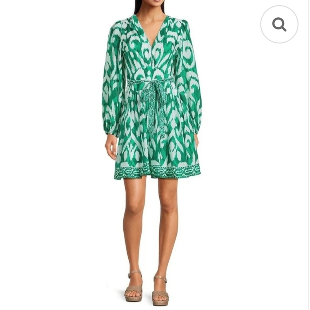 Alex Marie Long Sleeve Dress Printed Teal and White Size 12
